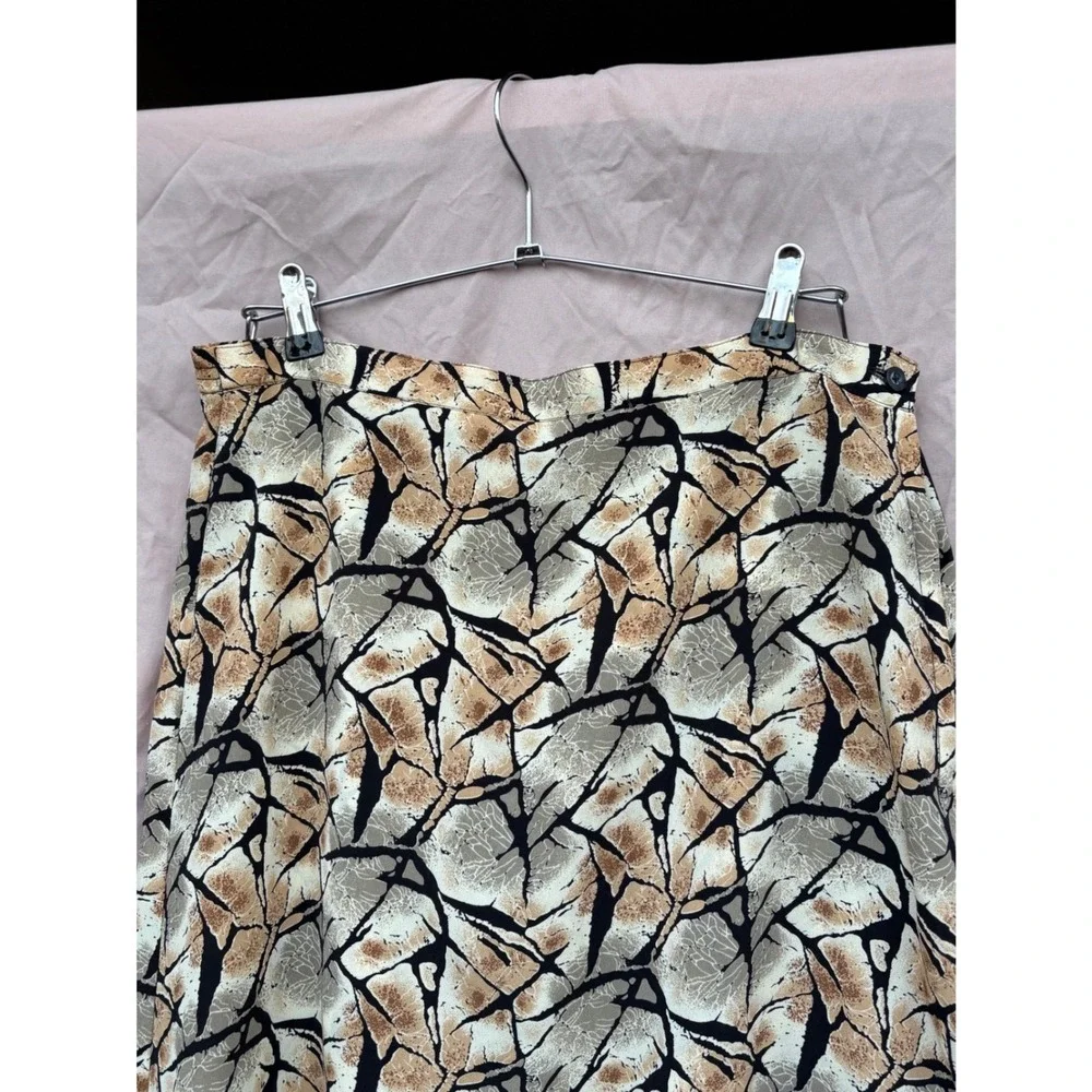 Voir Abstract Crackle Print Midi Skirt Tan Beige Black Side Zip Women's Size M - Picture 10 of 13